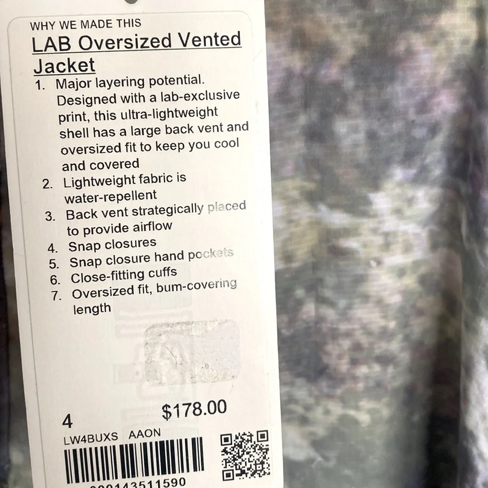 (A8) Lululemon‎ LAB Oversized Vented Jacket, Size 4, New with tag